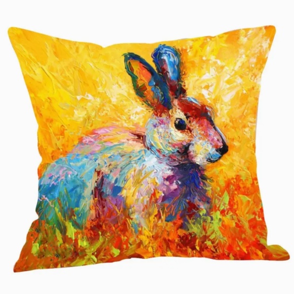 NEW EASTER BUNNY ALL SEASONS OIL PAINTING DECORATIVE PILLOW COVER 17.7" X 17.7" - Picture 1 of 3